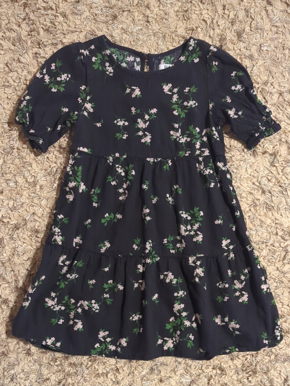 Old Navy Black/Pink Floral Tiered Dress